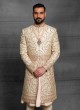 Designer Embroidered Golden Cream Sherwani